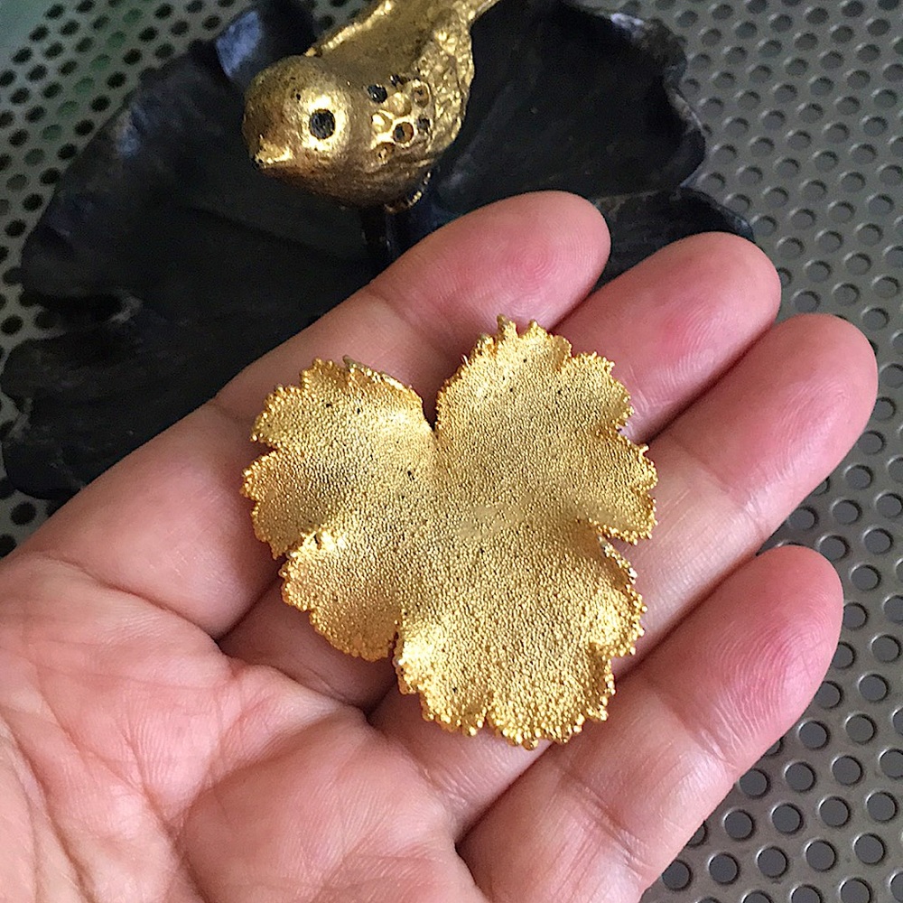 C.70s 24k Gold Dipped Real Leaf Brooch - image 1